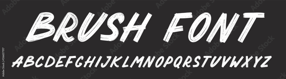Brush font letter alphabet. Hand drawn typography chalk paint font brush alphabet. Handwritten kid chalk script texture stroke letter. Vector illustration.