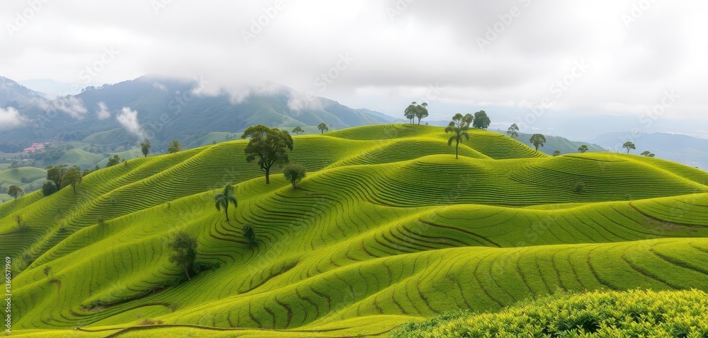 Fototapeta premium Rolling green tea hills, Munnar, Kerala, India, calm, hills