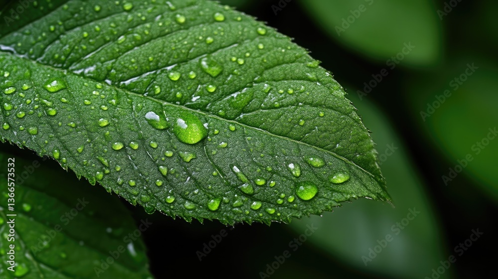 Close-up of a vibrant green leaf covered in glistening water droplets (2) Close-up of a vibrant green leaf covered in glistening water droplets (2)