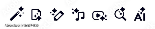 Ai intelligence icons including music, writing tools, and magnifying glass represent modern design.