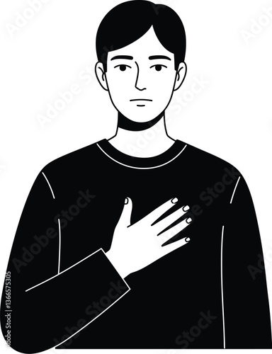  Vector Honest Man Concept, Hand Over Heart Illustration.