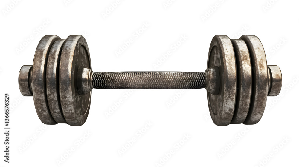 Fototapeta premium Weightlifting Equipment A Detailed View of a Dumbbell with Rusty Texture and Metallic Finish f