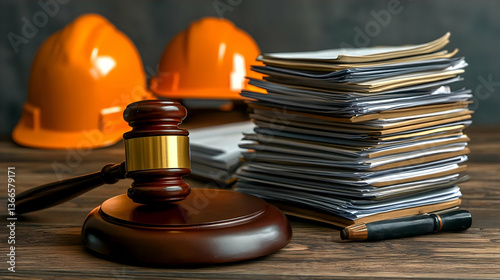 Construction Law Documents On Wooden Table
