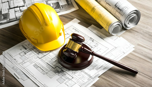 Construction Plans And Legal Documents With Hardhat And Gavel