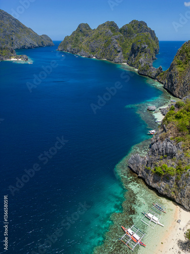 Island landscape from a drone around El Nido, Palawan, Philippines.