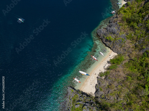 Island landscape from a drone around El Nido, Palawan, Philippines.