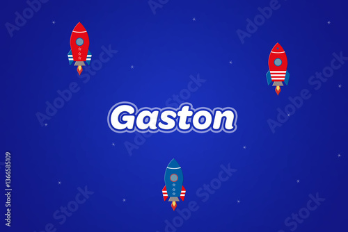 Quadro su tela Gaston male boy name illustration in blue with rockets.