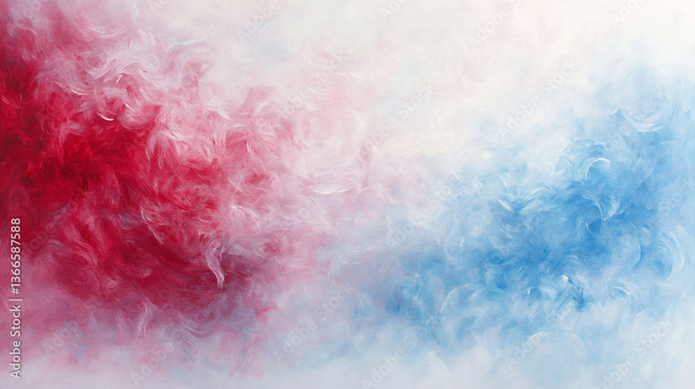 Fototapeta premium Gentle Watercolor Wash Blending Red and Blue Hues With Soft White Undertones Creates an Abstract Background Design