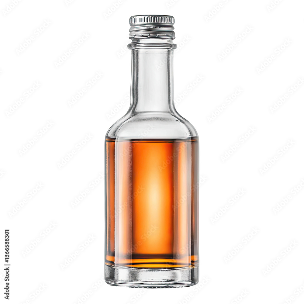 Elegant glass bottle showcasing amber liquid in professional product display Elegant glass bottle showcasing amber liquid in professional product display