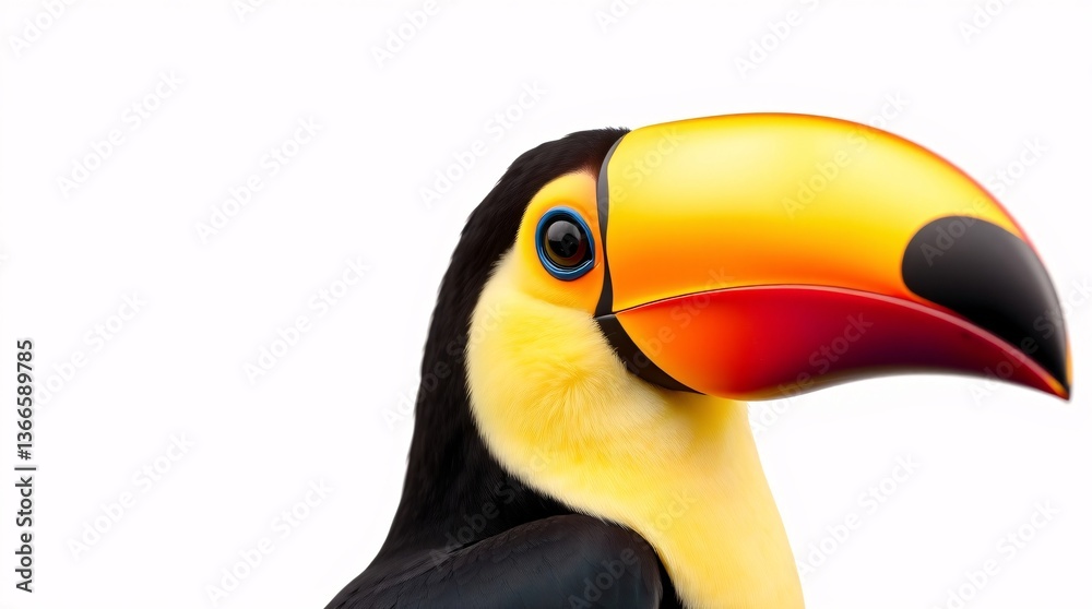 Obraz premium Vibrant Toucan Portrait with Detailed Feathers on Neutral Background