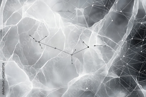 Abstract constellation map with interconnected network lines in monochrome design