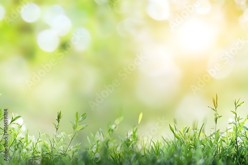 A blurred background of a sunlit green meadow, creating a dreamy effect.