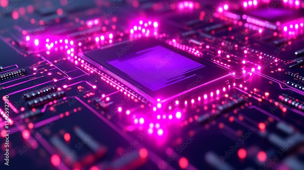 Fototapeta premium A close up of a glowing circuit board with processors
