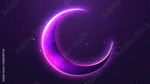 Illuminated Crescent Moon And Stars Against a Dark Purple Background
