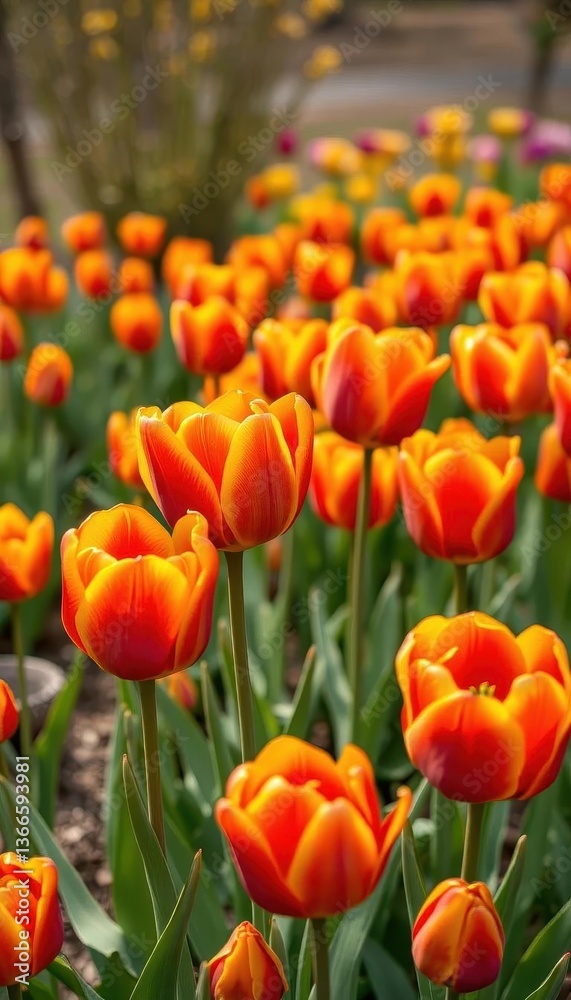 Vibrant red, yellow, and orange tulips in a spring garden, yellow tulips, spring flowers Vibrant red, yellow, and orange tulips in a spring garden, yellow tulips, spring flowers