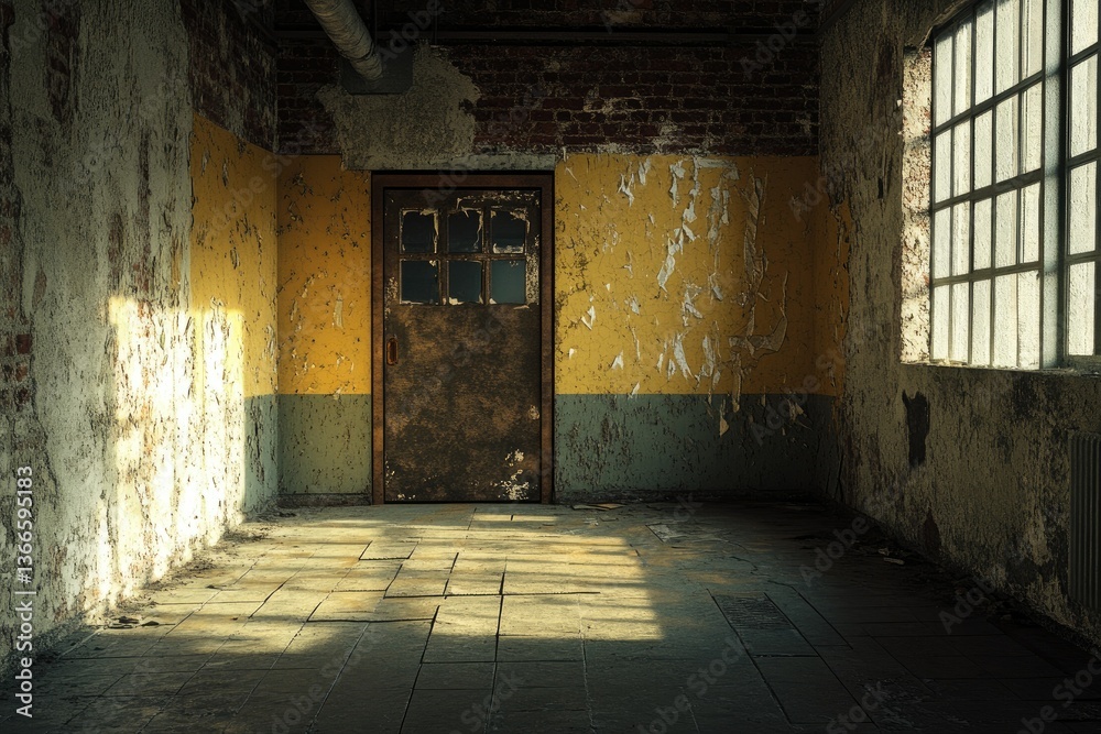Fototapeta premium Old Abandoned Room with Rusted Door and Peeling Paint