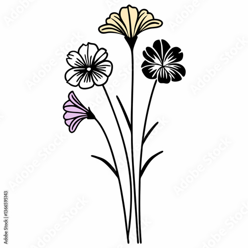 Floral vector illustration of a pink blossom with leaf design