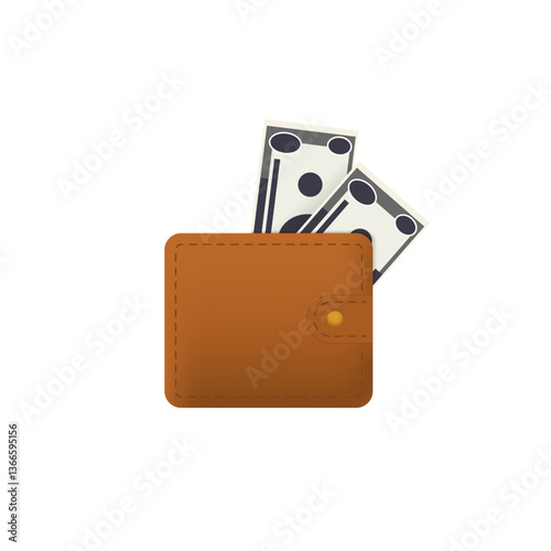 Brown leather wallet containing dollar bills symbolizes wealth, savings, and financial security.