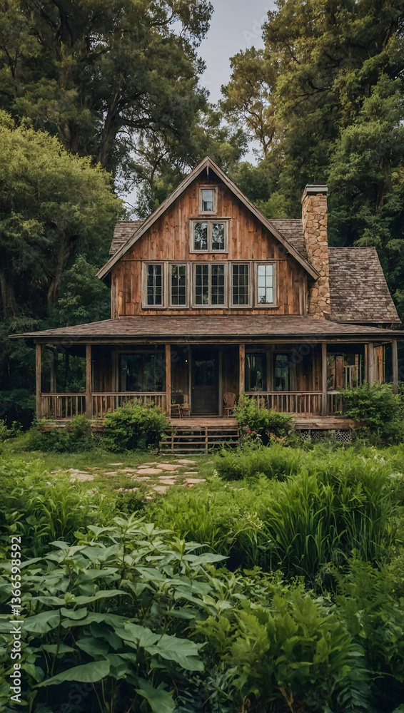 Charming rustic house surrounded by greenery Charming rustic house surrounded by greenery