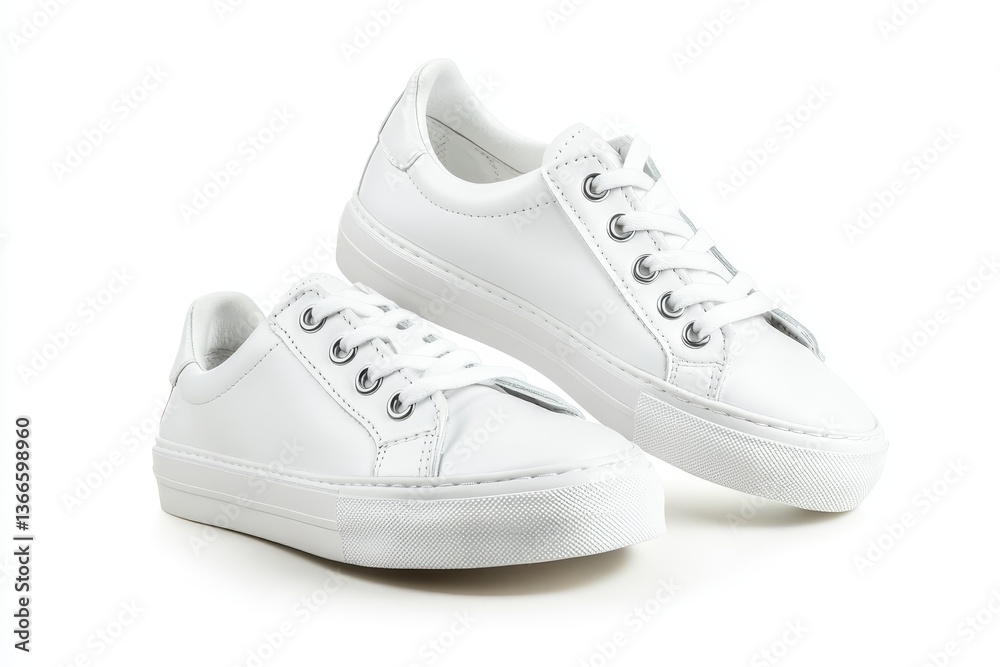 White leather sneakers on white background (1) White leather sneakers on white background (1)