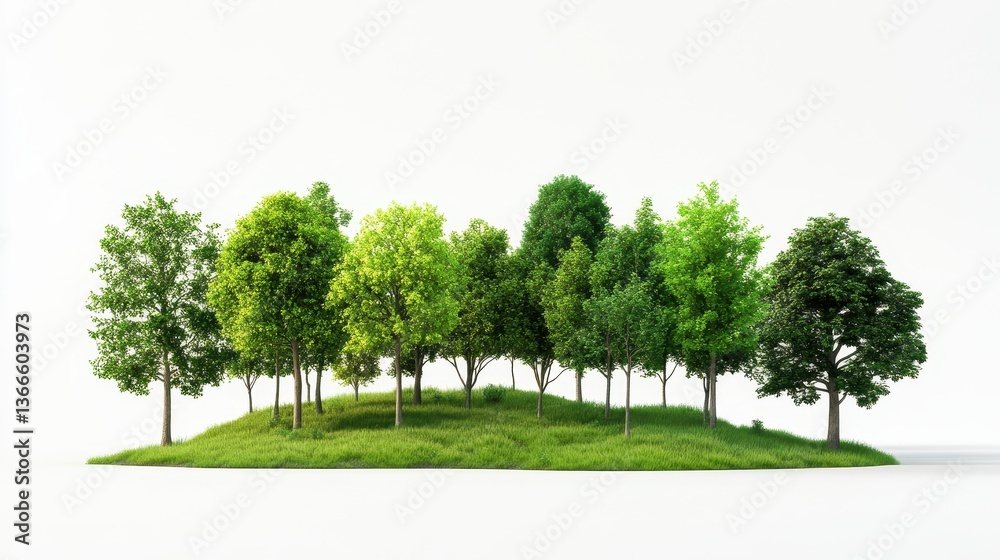 Fototapeta premium Lush green hill with diverse trees under clear sky