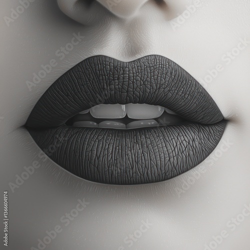Close-up of woman's lips with dark gray lipstick