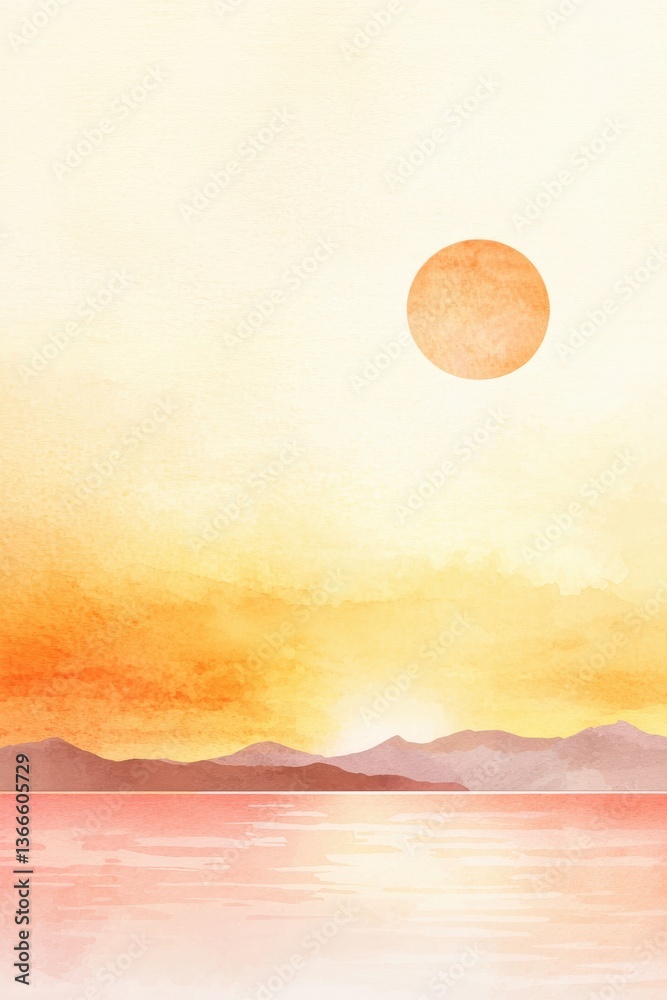Fototapeta premium vibrant sunset over the mountains gradient watercolor
