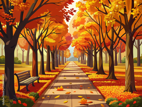 vector of autumn alley .tree alley in the park in autumn time