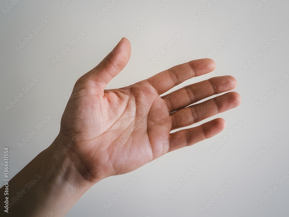 Hand Gesture, Welcoming Concept. Human Hand. Open Palm Showing Veins, Skin Creases. Gentle Invitation, Isolated On White. Hand Model, Light Skin Tone. Hand Gesture, Welcoming Concept. Human Hand. Open Palm Showing Veins, Skin Creases. Gentle Invitation, Isolated On White. Hand Model, Light Skin Tone.