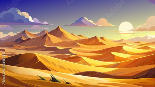 vector of Stunning view of the Sahara desert with endless sand dunes