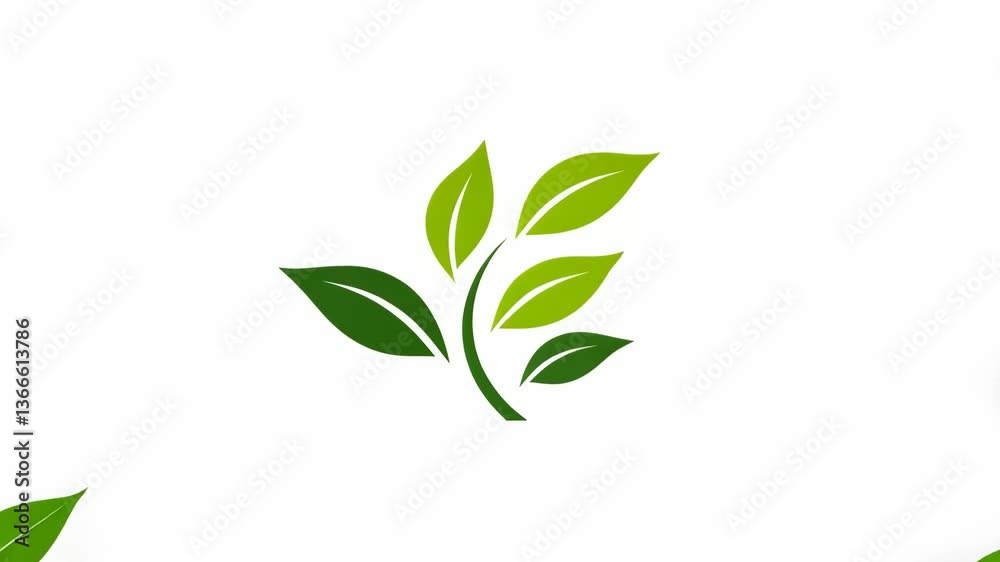 Minimalist green leaf icon on white background - symbolism of nature and sustainability Minimalist green leaf icon on white background - symbolism of nature and sustainability