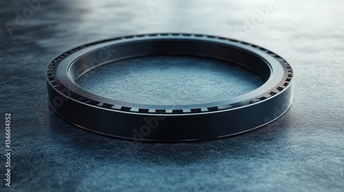 Metallic circular gear on smooth surface with industrial design and textured background