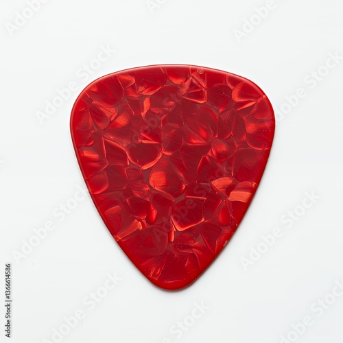 Close-up of a vibrant red guitar pick.