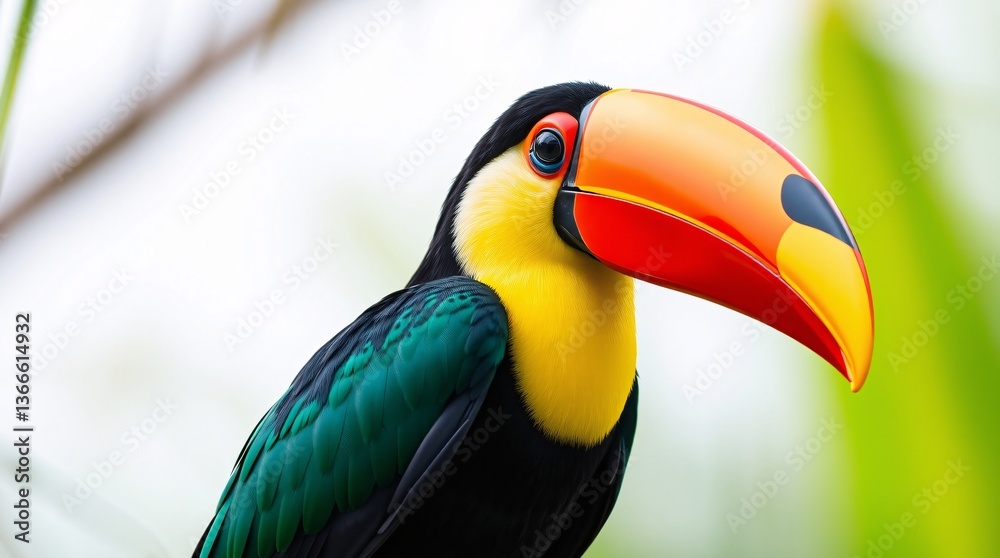 Fototapeta premium Vibrant Toucan Perched on Branch - High-Resolution Tropical Bird Photo