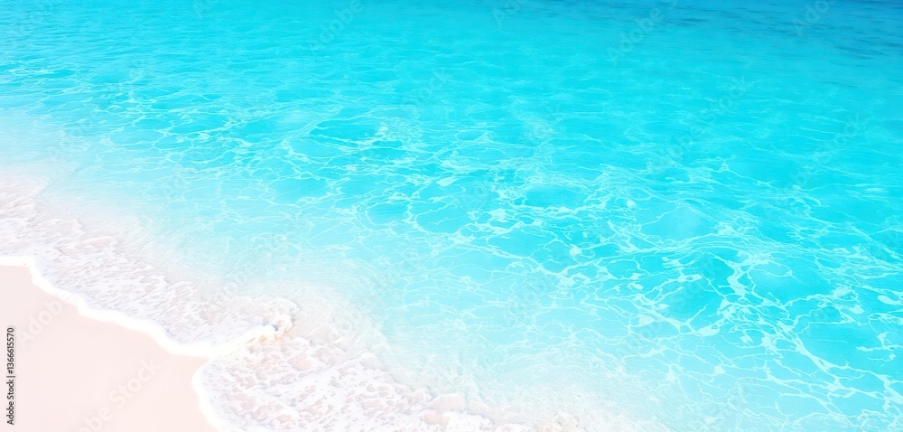 Turquoise water laps a white sand beach, sun-drenched, calm ocean, paradise, beach Turquoise water laps a white sand beach, sun-drenched, calm ocean, paradise, beach