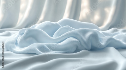 Soft blue fabric draped elegantly on surface with play of light