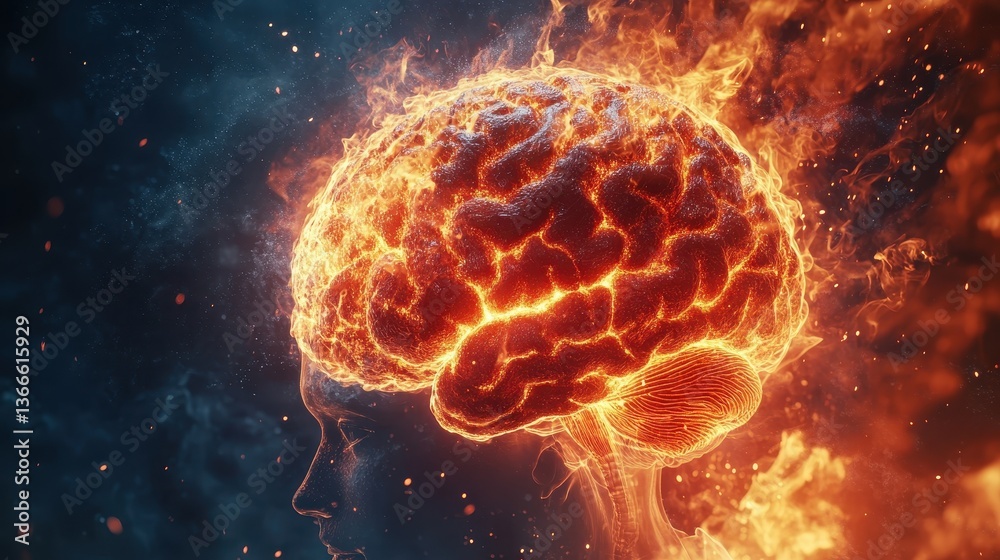 Fiery human brain concept: visualizing intelligence and creativity in stunning flame imagery