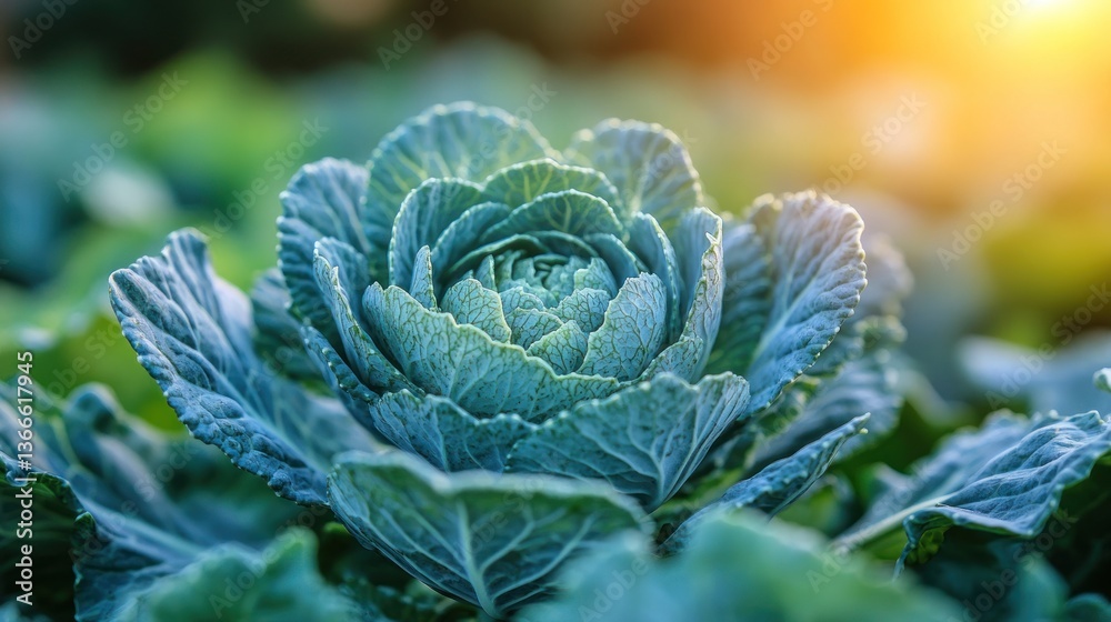 Obraz premium Stunning Teal Cabbage in a Lush Garden