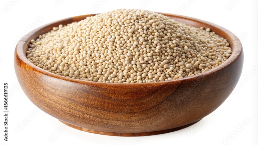 A Wooden Bowl Filled with Uncooked White Quinoa Seeds Ready for Cooking and Consumption A Wooden Bowl Filled with Uncooked White Quinoa Seeds Ready for Cooking and Consumption