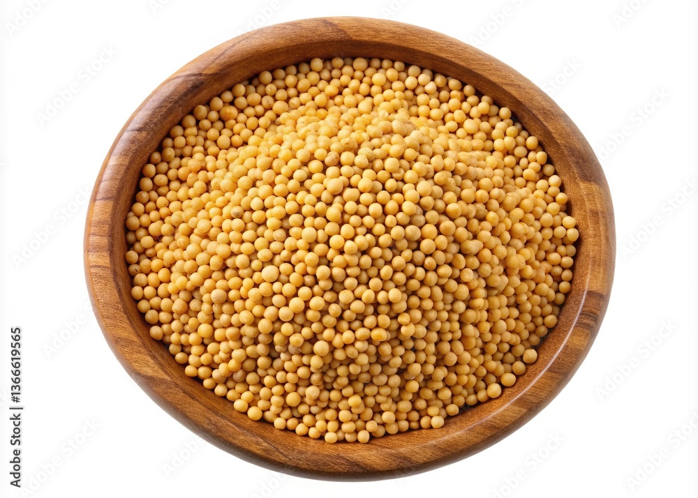 A Wooden Bowl Full of Golden Yellow Mustard Seeds A Wooden Bowl Full of Golden Yellow Mustard Seeds