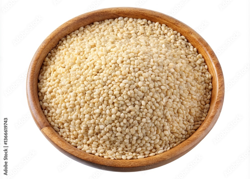 A wooden bowl filled with uncooked white quinoa seeds ready for cooking a healthy and nutritious meal A wooden bowl filled with uncooked white quinoa seeds ready for cooking a healthy and nutritious meal