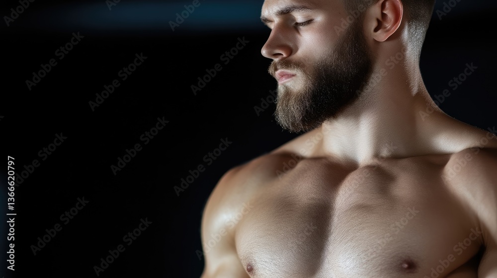 Muscular man with a beard, focused and calm Muscular man with a beard, focused and calm