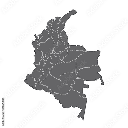 Map silhouette Colombia with shapes of regions Vector illustration