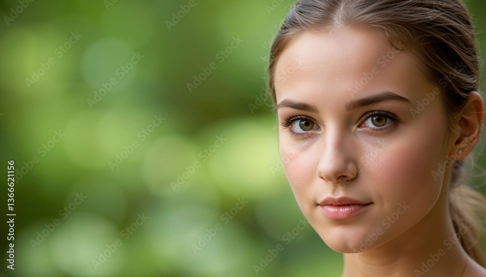 Young Woman with Brown Hair, Close-up Portrait