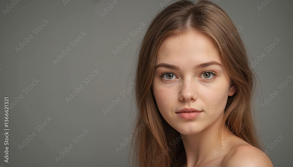 Young Woman with Brown Hair, Close-up Portrait
