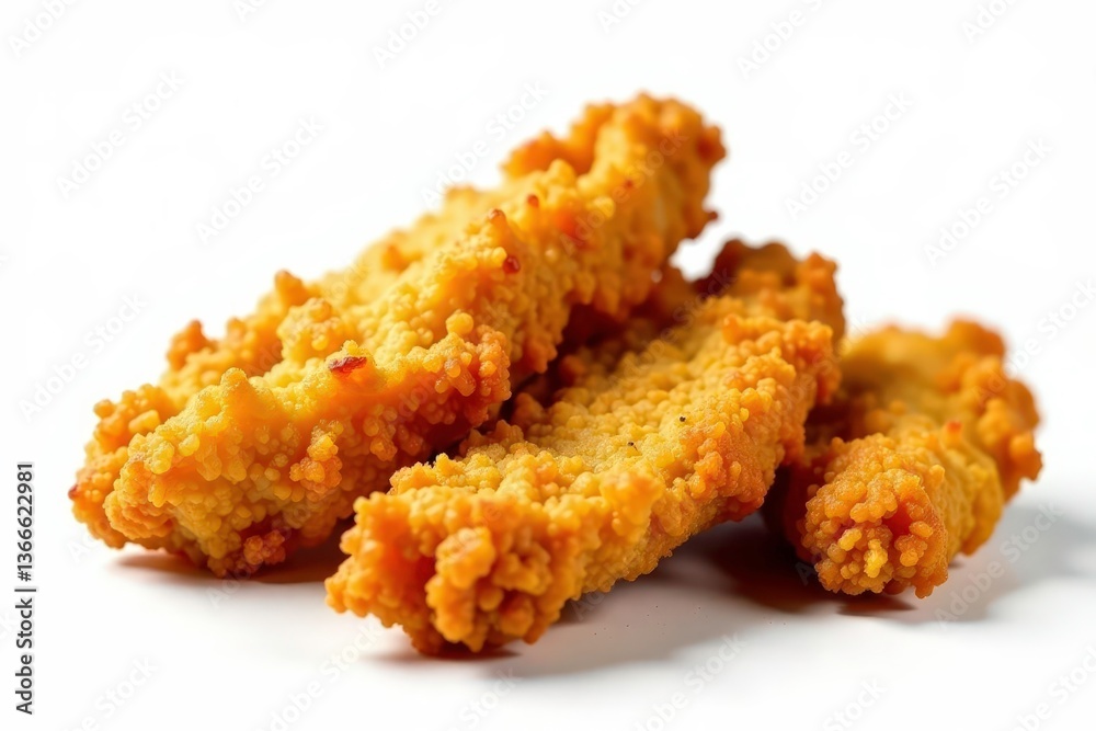 Crispy fried chicken strips isolated on white , bright, delicious, dinner Crispy fried chicken strips isolated on white , bright, delicious, dinner