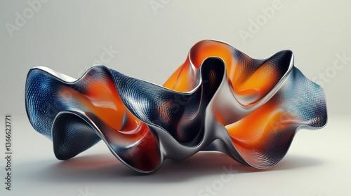 Abstract, flowing, 3D form against a light background.  Possible use for a graphic design or technology-related visual