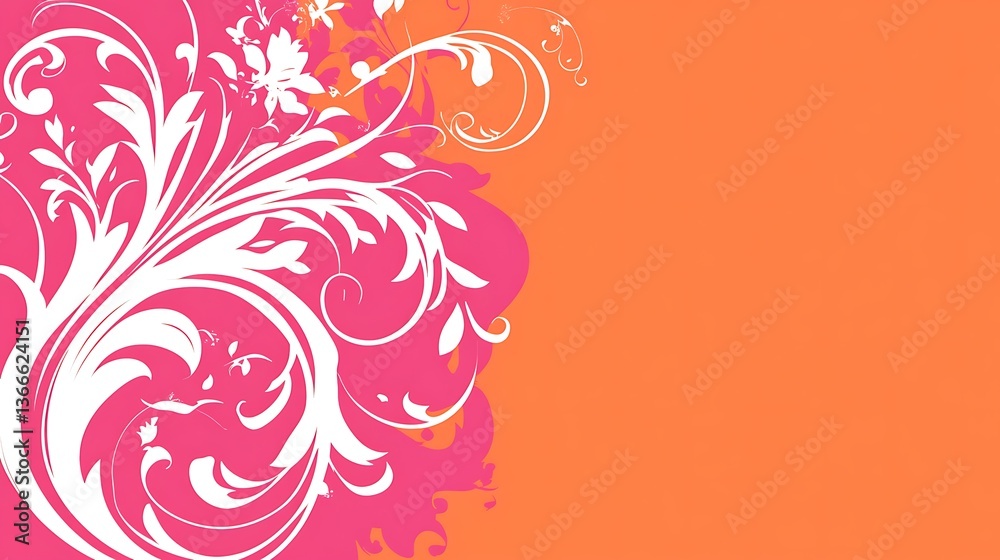 White floral patterns decorating a vibrant pink and orange background White floral patterns decorating a vibrant pink and orange background