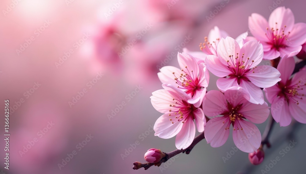 Fototapeta premium Delicate pink sakura blossoms, full bloom, intricate design, design, fabric, spring pattern