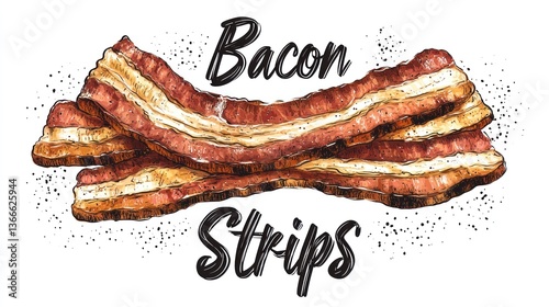 Hand-drawn illustration of crispy bacon strips